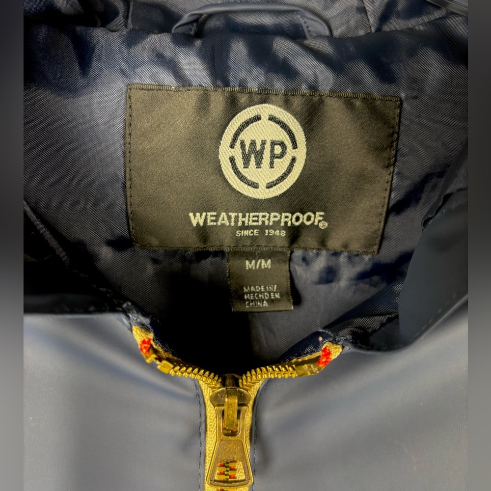 Weatherproof Vintage Rain Jacket Sz Medium Hooded Pockets Lightweight Navy Blue - Picture 3 of 7